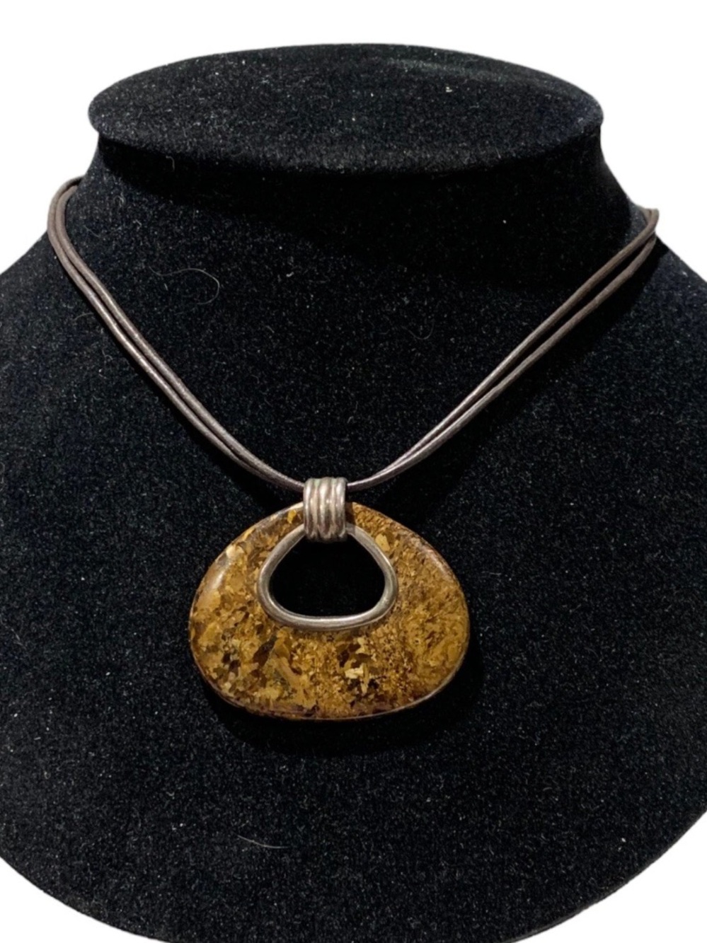 Silpada Bronzite Necklace sterling pendant bronzite stone double-strand cord